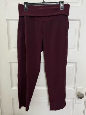 Stretch Tech Fold-Over Waist Women's Pants in Burgundy Quick Dry M